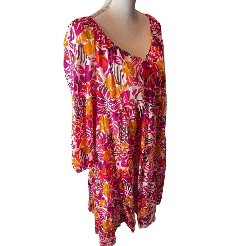Trina Turk Tangier Oversized Cotton Dress Size L Multi Color Floral Print Beachy - Picture 2 of 4
